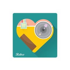 Retro Camera in shape of heart flat icon vector illustration