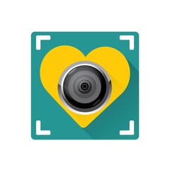 Retro Camera in shape of heart flat icon vector illustration