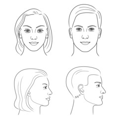 Set schwarzwei&szlig; Portraits, weiblich/m&auml;nnlich,  frontal/im Profil