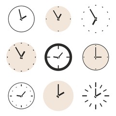 Clock vector icon collection isolated on white background