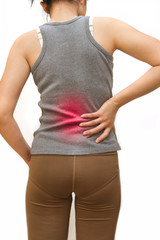Attractive female  suffers from backache.Low back pain