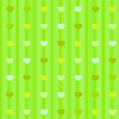 Green pastel hearts on striped cloth seamless background