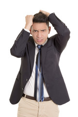 hispanic stressed businessman in suit