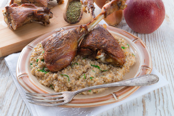 roasted goose thighs with grits