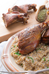 roasted goose thighs with grits