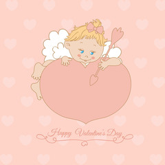 pink card with Valentine's Day with Cupid