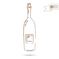Sketch of Wine Bottle Isolated On The White Background