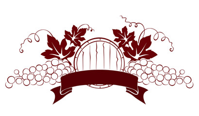 Design elements -- grape with ribbon and cask