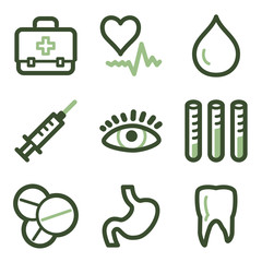 Medicine icons, green line contour series