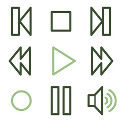 Media player icons, green line contour series