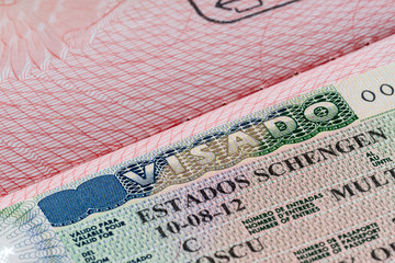 Fototapeta premium shot of few passport with Schengen visa