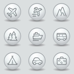 Travel web icons set 1, circle white matt buttons
