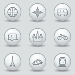 Travel web icons set 2, circle white matt buttons