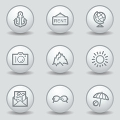 Travel web icons set 5, circle white matt buttons