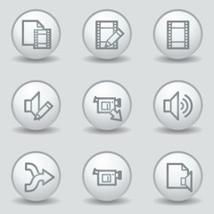 Audio video edit  web icons, circle white matt buttons