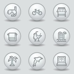 Vacation web icons, circle white matt buttons