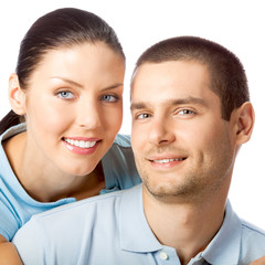 Happy smiling attractive young couple, isolated