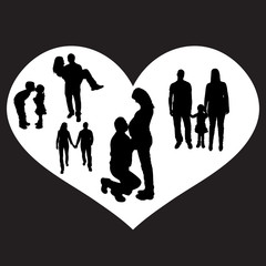 vector illustration with family silhouettes.