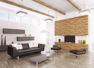 Interior of modern living room 3d - obrazy, fototapety, plakaty