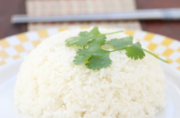 Steam rice in white bowl with chopstick