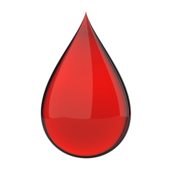 3D red blood drop isolated on white with clipping path