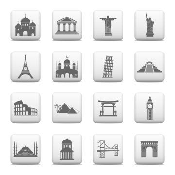 Web buttons, famous international landmarks icons - Vector
