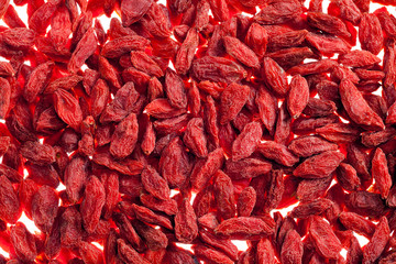 a lot of of red goji berry isolated on white background close up