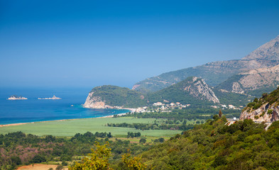 Fototapeta na wymiar Adriatic Sea coastal landscape. Buljarica, Montenegro