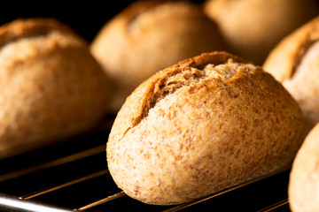 Bread in oven closeup