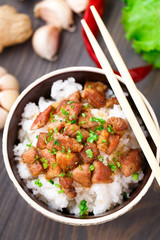 Bowl of rice with meat