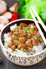 Bowl of rice with meat