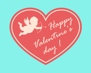 Fototapeta na wymiar Happy Valentine's Day card with cupidon silhouette