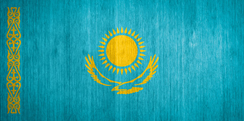 Kazakhstan Flag on wood background