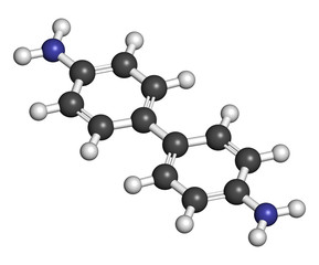 Benzidine (4,4’-diaminobiphenyl) chemical. Highly carcinogenic
