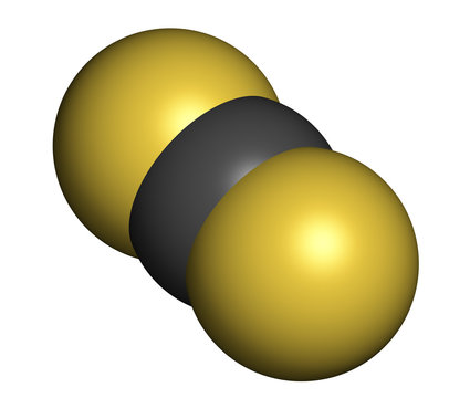 Carbon disulfide (CS2) molecule. Liquid used for fumigation.