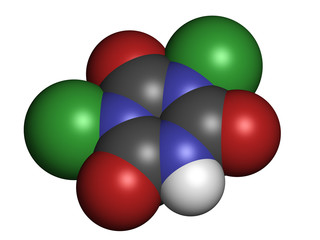 Troclosene (dichloroisocyanuric acid) molecule.