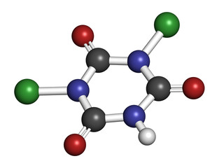 Troclosene (dichloroisocyanuric acid) molecule.