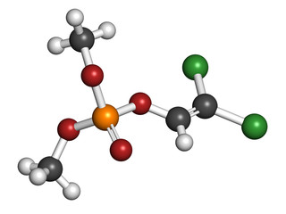 Dichlorvos organophosphate insecticide molecule.