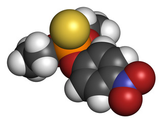 Parathion pesticide molecule. Organophosphate insecticide.