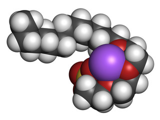 Sodium laureth sulphate detergent molecule. Used in cosmetics.