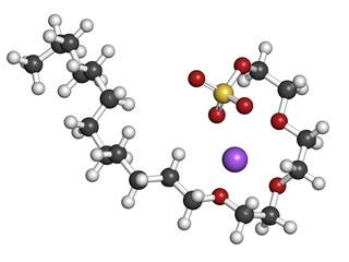 Sodium laureth sulphate detergent molecule. Used in cosmetics.