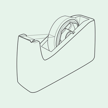 Tape dispenser with adhesive tape out line vector