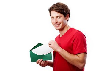 Young man with envelope for your text