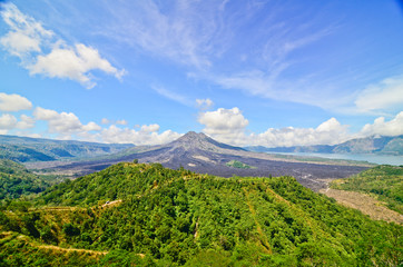 Obraz premium View on Batur volcano and lake, Bali, Indonesia