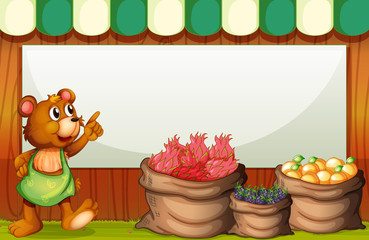 A bear at the market with an empty template at the back