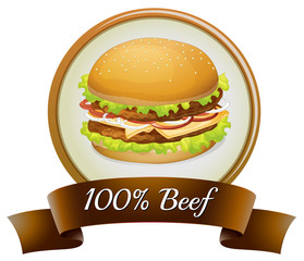 A pure beef label with a burger