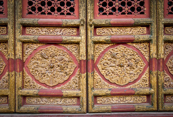 old wooden door in Forbidden City, Beijing, China