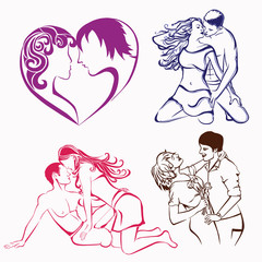 Fototapeta premium couples in love. silhouettes of people.
