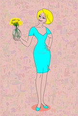 retro woman in a blue dress