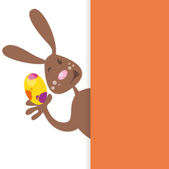 easter bunny behind blank board orange vector